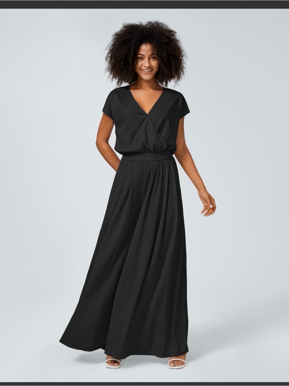 HALARA Black Short-Sleeve Jumpsuit with Wide Leg - Picture 2 of 5